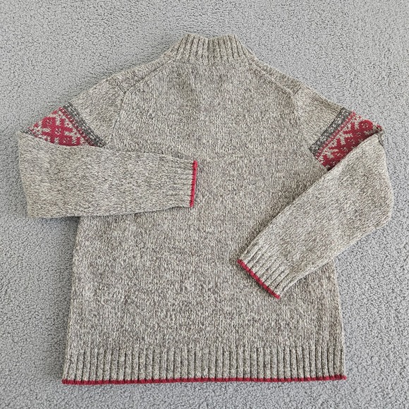Eddie Bauer Sweater Mens L‎ Gray 1/4 Zip Mock Neck Lambs Wool Blend Fair Isle - Picture 2 of 8